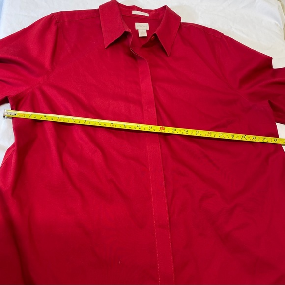 CHICO’S RED NO-IRON SATEEN LONG SLEEVE SHIRT - Picture 15 of 16